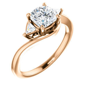 Cubic Zirconia Engagement Ring- The Sophie (Customizable 3-stone Twisting Bypass Style with Cushion Cut Center and Triangle Accents)