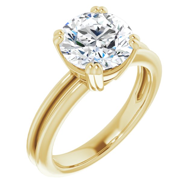 14K Yellow Gold Customizable Round Cut Solitaire with Grooved Band