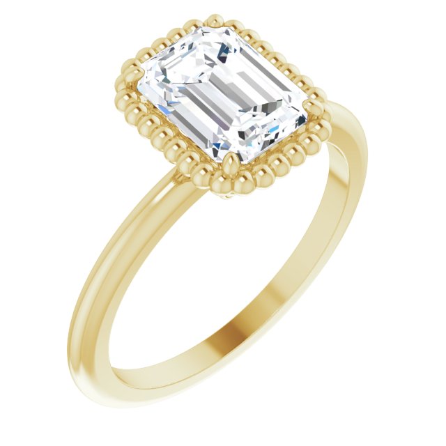 Cubic Zirconia Engagement Ring- The Jubilee (Customizable Radiant Cut Solitaire with Beaded Metallic Milgrain)