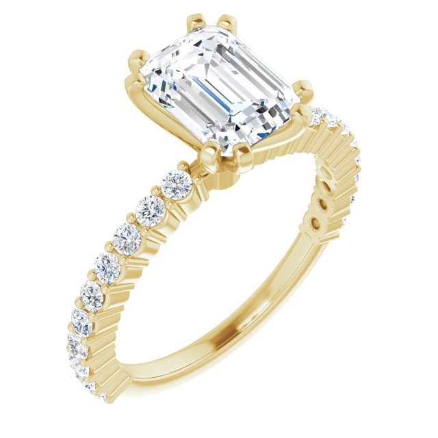 Cubic Zirconia Engagement Ring- The Thea (Customizable 8-prong Emerald Cut Design with Thin, Stackable Pavé Band)