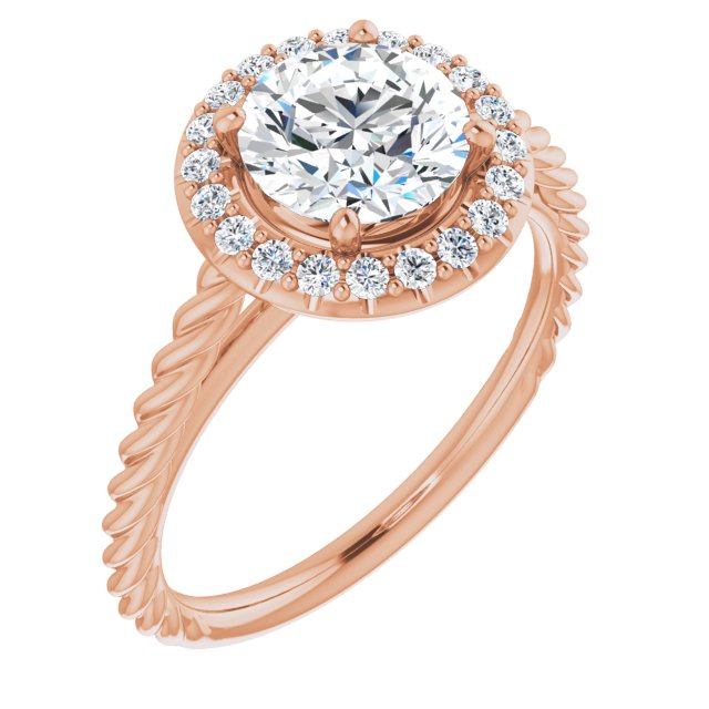 10K Rose Gold Customizable Cathedral-set Round Cut Design with Halo and Twisty Rope Band