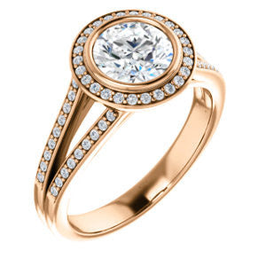 Cubic Zirconia Engagement Ring- The Josefina (Customizable Halo-Style Round Cut with Wide Split-Band Pavé)