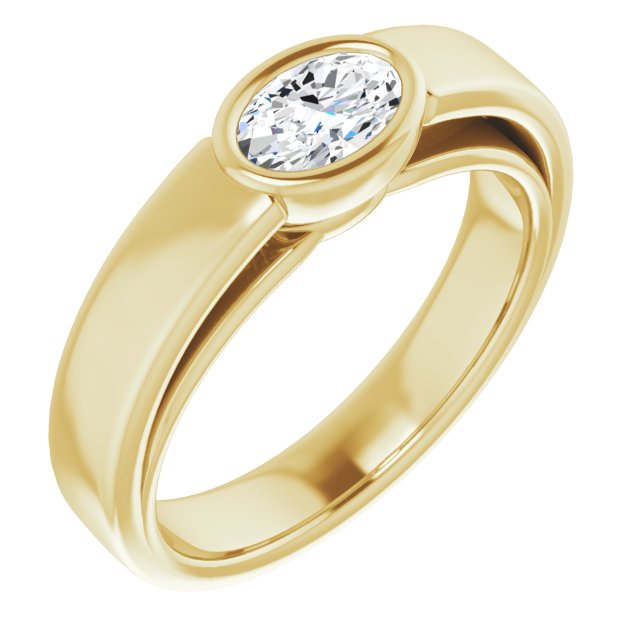 10K Yellow Gold Customizable Cathedral-Bezel Oval Cut Solitaire with Wide Band