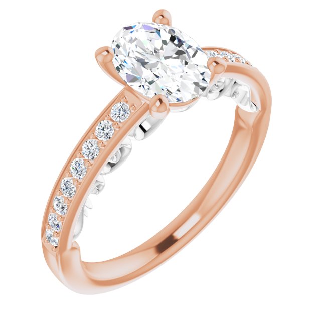14K Rose & White Gold Customizable Oval Cut Design featuring 3-Sided Infinity Trellis and Round-Channel Accented Band