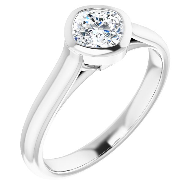 10K White Gold Customizable Cathedral-Bezel Cushion Cut 7-stone "Semi-Solitaire" Design