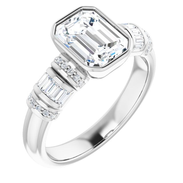 Cubic Zirconia Engagement Ring- The Coralie (Customizable Bezel-set Radiant Cut Setting with Wide Sleeve-Accented Band)