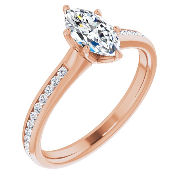 10K Rose Gold Customizable 6-prong Marquise Cut Design with Round Channel Accents