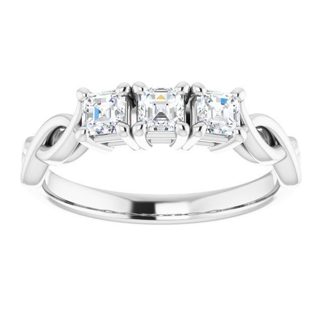 Cubic Zirconia Engagement Ring- The Maria José (Customizable Triple Asscher Cut Design with Twisting Infinity Split Band)