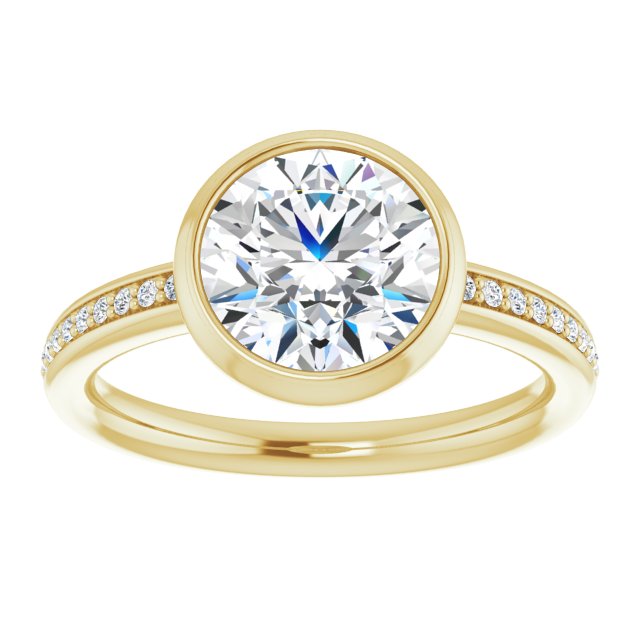 Cubic Zirconia Engagement Ring- The Greta (Customizable Bezel-Set Round Cut Center with Thin Shared Prong Band)