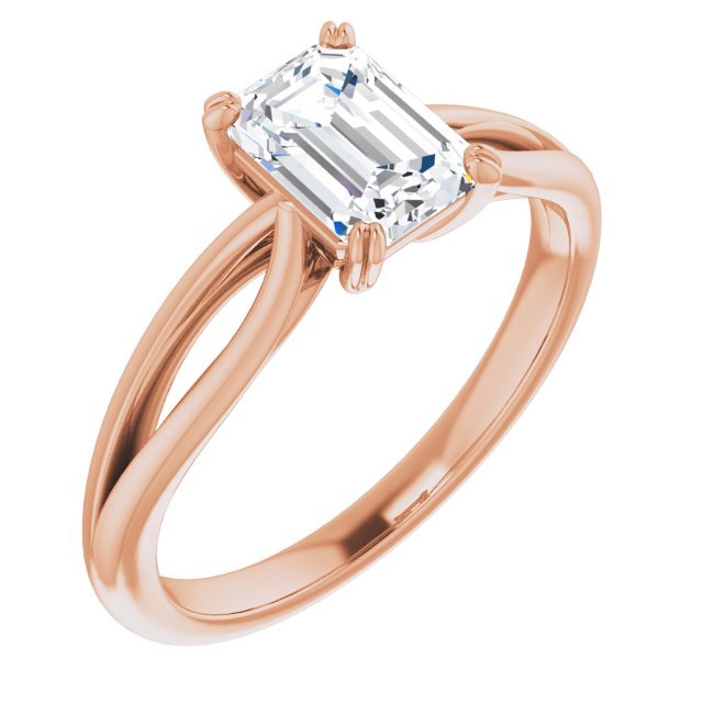 10K Rose Gold Customizable Emerald/Radiant Cut Solitaire with Wide-Split Band