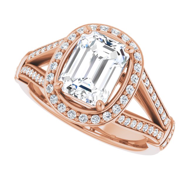 Cubic Zirconia Engagement Ring- The Cecelia  (Customizable Radiant Cut Setting with Halo, Under-Halo Trellis Accents and Accented Split Band)