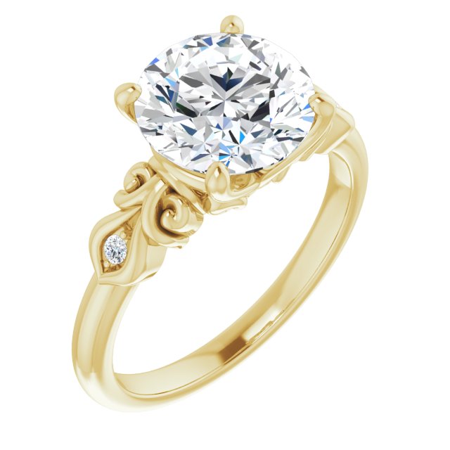 10K Yellow Gold Customizable 3-stone Round Cut Design with Small Round Accents and Filigree