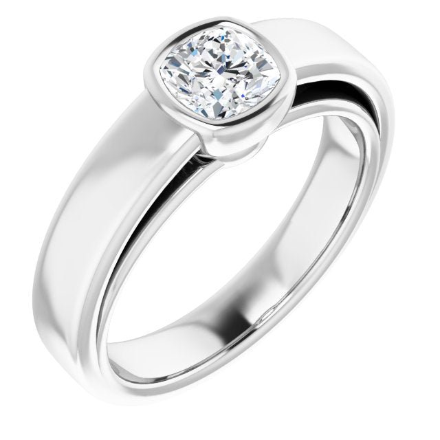 10K White Gold Customizable Cathedral-Bezel Cushion Cut Solitaire with Wide Band