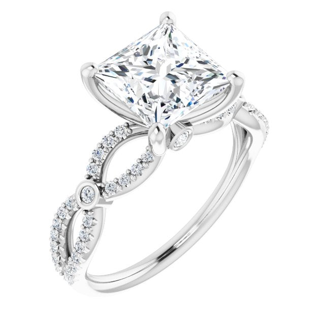 Cubic Zirconia Engagement Ring- The Aashi (Customizable Princess/Square Cut Design with Infinity-inspired Split Pavé Band and Bezel Peekaboo Accents)