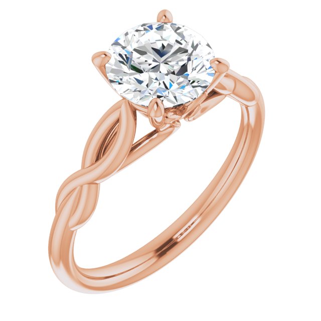 10K Rose Gold Customizable Round Cut Solitaire with Braided Infinity-inspired Band and Fancy Basket)