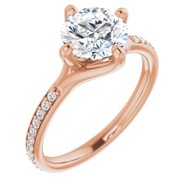 10K Rose Gold Customizable Round Cut Design featuring Thin Band and Shared-Prong Round Accents