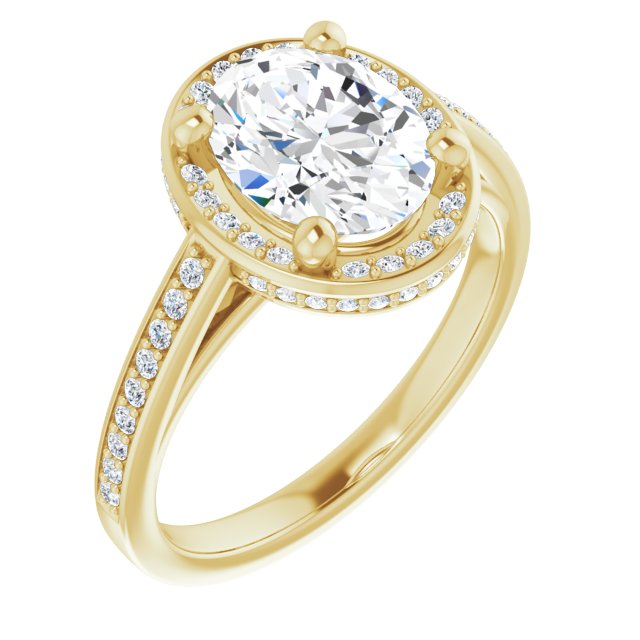 10K Yellow Gold Customizable Cathedral-Halo Oval Cut Design with Under-halo & Shared Prong Band