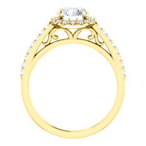 Cubic Zirconia Engagement Ring- The Sunshine (Customizable Round Cut Halo Design with Vintage Cathedral Trellis and Thin Pavé Band)