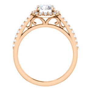 Cubic Zirconia Engagement Ring- The Sunshine (Customizable Round Cut Halo Design with Vintage Cathedral Trellis and Thin Pavé Band)