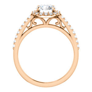 Cubic Zirconia Engagement Ring- The Sunshine (Customizable Round Cut Halo Design with Vintage Cathedral Trellis and Thin Pavé Band)