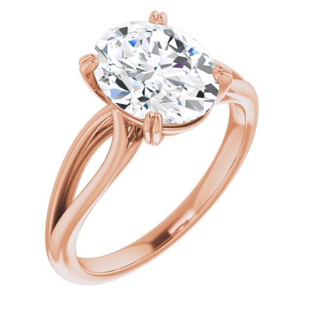 10K Rose Gold Customizable Oval Cut Solitaire with Wide-Split Band