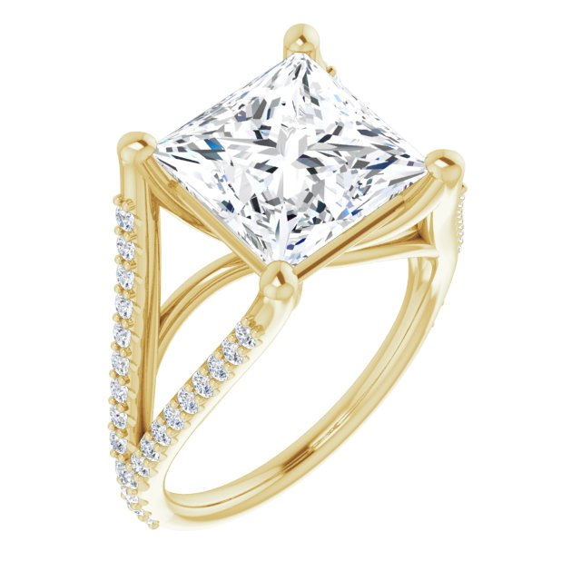 10K Yellow Gold Customizable Cathedral-raised Princess/Square Cut Center with Exquisite Accented Split-band