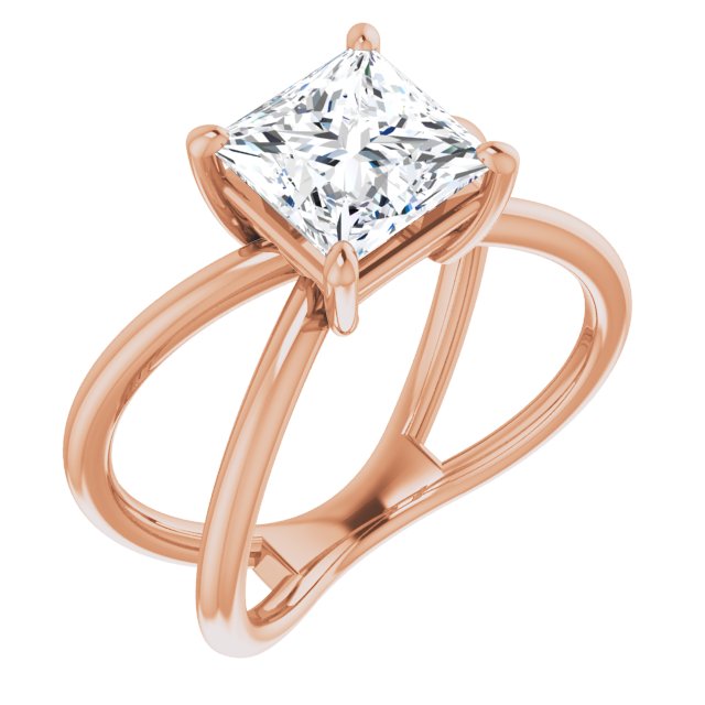 10K Rose Gold Customizable Princess/Square Cut Solitaire with Semi-Atomic Symbol Band
