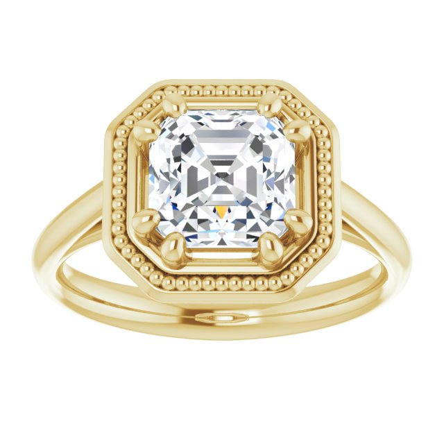 Cubic Zirconia Engagement Ring- The Eve (Customizable Asscher Cut Solitaire with Metallic Drops Halo Lookalike)