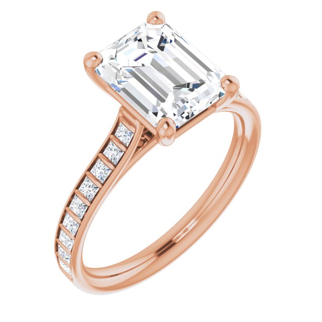 10K Rose Gold Customizable Emerald/Radiant Cut Style with Princess Channel Bar Setting