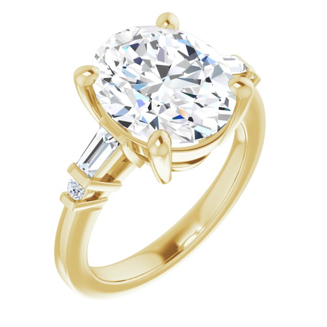 10K Yellow Gold Customizable 5-stone Baguette+Round-Accented Oval Cut Design)