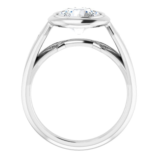 Cubic Zirconia Engagement Ring- The Claudelle (Customizable Bezel-set Round Cut Design with Wide Split Band & Tension-Channel Baguette Accents)