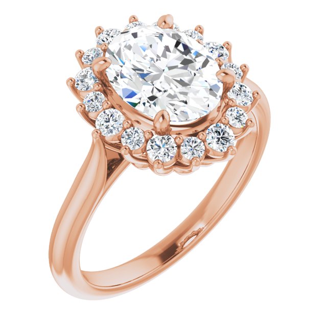 10K Rose Gold Customizable Crown-Cathedral Oval Cut Design with Clustered Large-Accent Halo & Ultra-thin Band