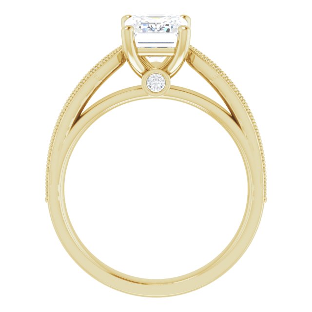 Cubic Zirconia Engagement Ring- The Carli Love (Customizable Emerald Cut Style featuring Milgrained Shared Prong Band & Dual Peekaboos)