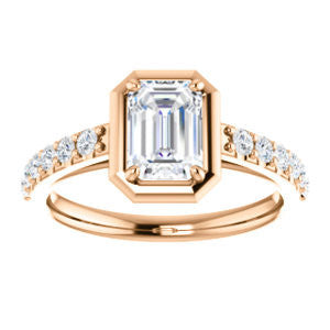 Cubic Zirconia Engagement Ring- The Lynette (Customizable Cathedral-style Bezel-set Emerald Cut 13-stone Design with Round Band Accents)