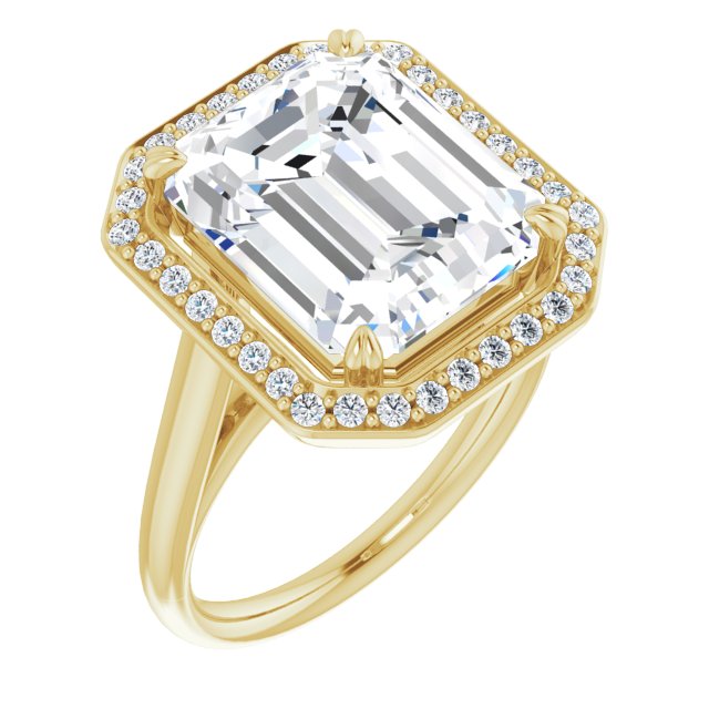 10K Yellow Gold Customizable Emerald/Radiant Cut Design with Loose Halo