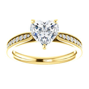 CZ Wedding Set, featuring The Brooklynn engagement ring (Customizable Heart Cut with Cathedral Setting and Milgrained Pavé Band)