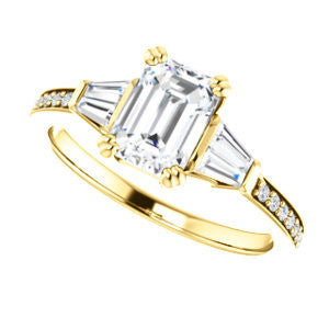 Cubic Zirconia Engagement Ring- The Hazel Rae (Customizable Emerald Cut Design with Quad Baguette Accents and Pavé Band)