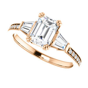 Cubic Zirconia Engagement Ring- The Hazel Rae (Customizable Emerald Cut Design with Quad Baguette Accents and Pavé Band)