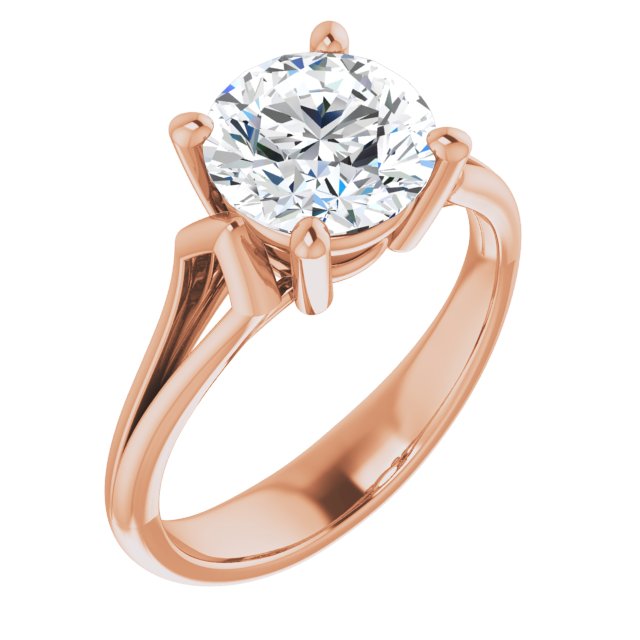 18K Rose Gold Customizable Cathedral-Raised Round Cut Solitaire with Angular Chevron Split Band