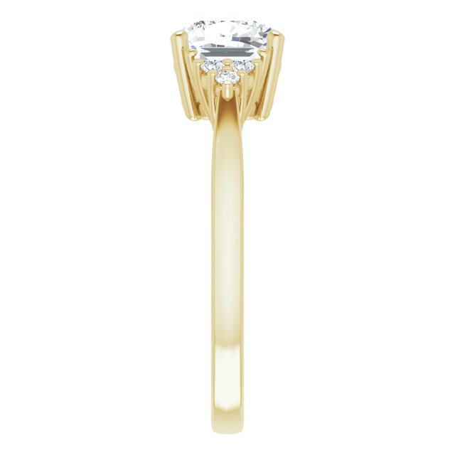 Cubic Zirconia Engagement Ring- The Barb (Customizable 9-stone Design with Cushion Cut Center, Side Baguettes and Tri-Cluster Round Accents)