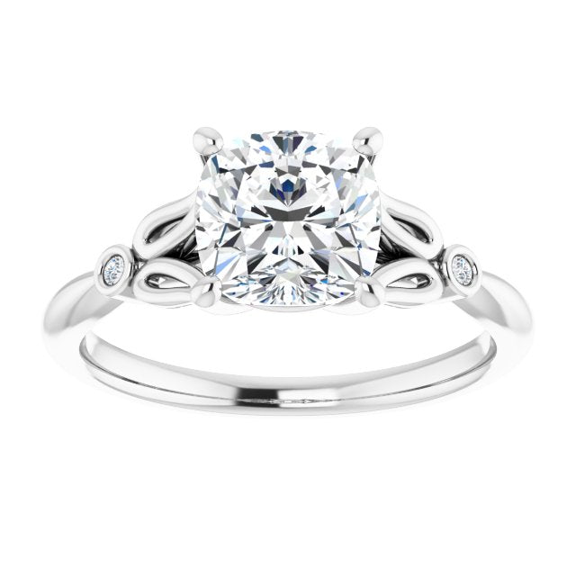 Cubic Zirconia Engagement Ring- The Dayanny (Customizable 3-stone Cushion Cut Design with Thin Band and Twin Round Bezel Side Stones)