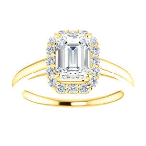 Cubic Zirconia Engagement Ring- The Tyra (Customizable Cathedral-set Emerald Cut Style with Halo, Decorative Trellis and Thin Band)