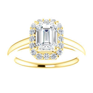 CZ Wedding Set, featuring The Tyra engagement ring (Customizable Cathedral-set Emerald Cut Style with Halo, Decorative Trellis and Thin Band)