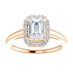 Cubic Zirconia Engagement Ring- The Tyra (Customizable Cathedral-set Emerald Cut Style with Halo, Decorative Trellis and Thin Band)