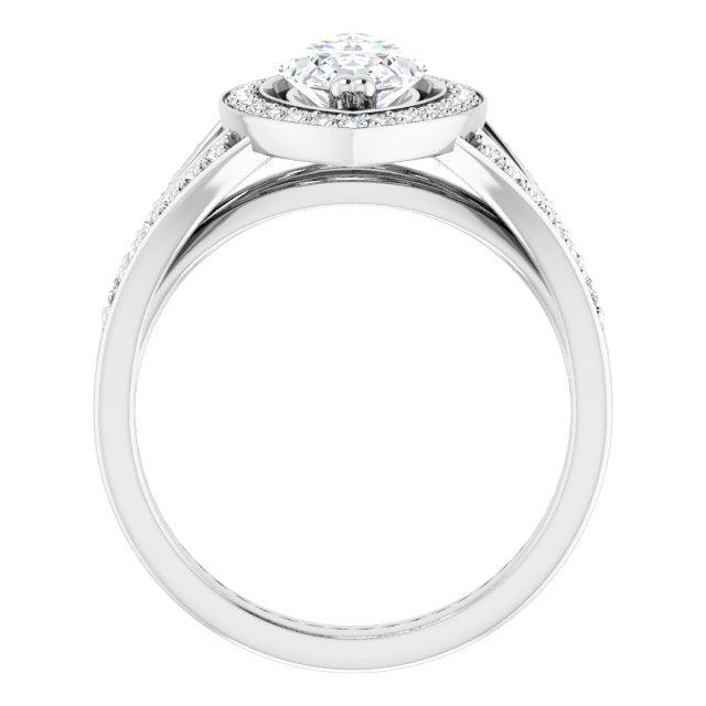Cubic Zirconia Engagement Ring- The Aryanna (Customizable Cathedral-set Marquise Cut Style with Accented Split Band and Halo)