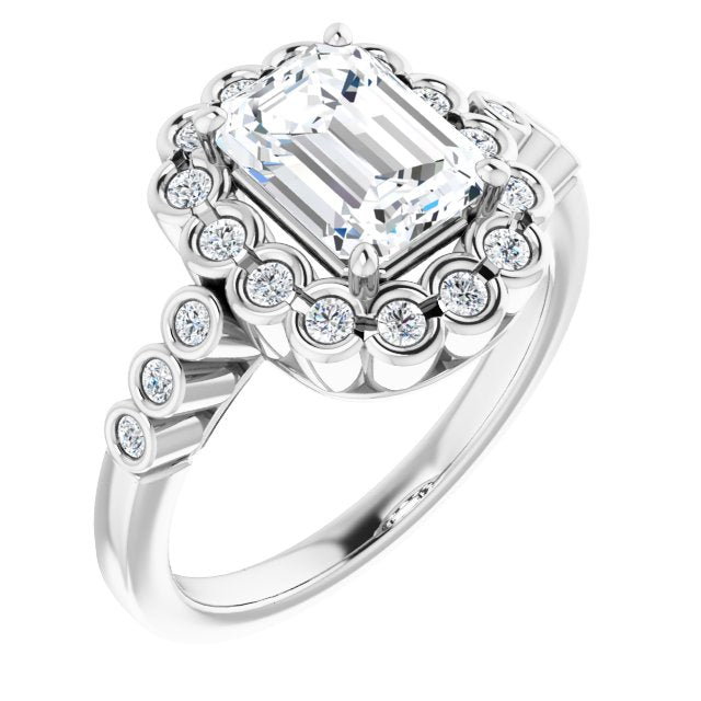 Cubic Zirconia Engagement Ring- The Berkley (Customizable Radiant Cut Design with Round-bezel Halo and Band Accents)