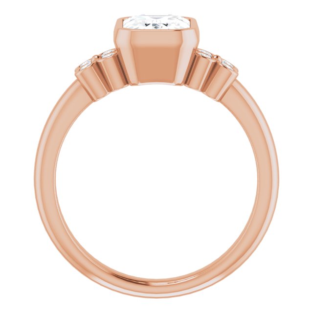 Cubic Zirconia Engagement Ring- The Kjerstin Rose (Customizable 9-stone Bezel-set Emerald Cut Design with Quad Round Bezel Side Stones Each Side)