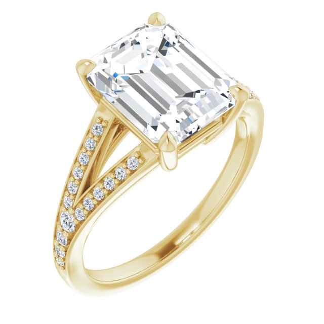 10K Yellow Gold Customizable Emerald/Radiant Cut Center with Thin Split-Shared Prong Band