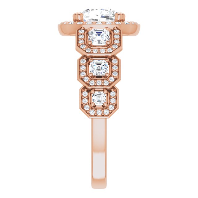 Cubic Zirconia Engagement Ring- The Carmela (Customizable Cathedral-Halo Cushion Cut Design with Six Halo-surrounded Asscher Cut Accents and Ultra-wide Band)
