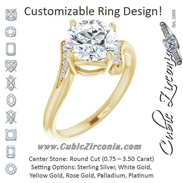 Cubic Zirconia Engagement Ring- The Aina Svanhild (Customizable 11-stone Round Cut Design with Bypass Channel Accents)
